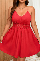 Plus Size Red Lace Spaghetti Dress 