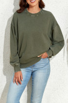 Sage Green Vintage Wash Pocketed Round Neck Sweatshirt