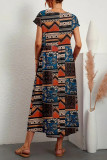 Printed High Waist Linen Maxi Dress