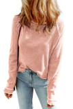Apricot Pink Textured Round Neck Long Sleeve Top