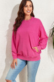 Bright Pink Vintage Wash Pocketed Round Neck Sweatshirt