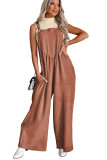 Gold Flame Textured Buttoned Straps Ruched Wide Leg Jumpsuit