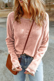 Apricot Pink Textured Round Neck Long Sleeve Top