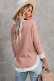 Pink Contrast Trim Strappy Neck Long Sleeve Top