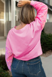 Pink Christmas Pattern Sequin Sleeve Plus Size Sweatshirt