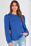 Dark Blue Cable Pattern Puff Sleeve Plus Size Top