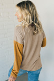 Light French Beige Exposed Seam Colorblock Knit Long Sleeve Top