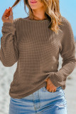 Dark Brown Waffle Knit Drop Shoulder Long Sleeve Top