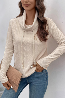 Apricot Texture High Collar Long Sleeves Top