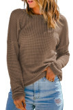 Dark Brown Waffle Knit Drop Shoulder Long Sleeve Top