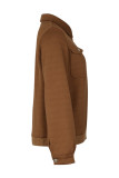 Dark Brown Turn Down Collar Zipper Jacket