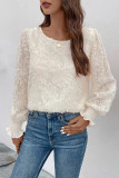 White Flocked Floral Puff Blouse