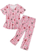 Printed V Neck Plus Size 2pcs Pant Set Loungewear