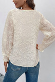 White Flocked Floral Puff Blouse