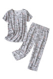 Printed V Neck Plus Size 2pcs Pant Set Loungewear