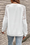 White Waffle Knit Splicing Lace Sleeves Top
