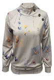 Stand Collar Flower Print Sweatshirt 