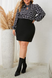 Plus Size Houndstooth Splicing Dress 