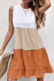 Brown Color Block Sleeveless Dress