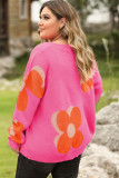 Bonbon Plus Size Flower Pattern Drop Shoulder Sweater