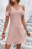 Plain Jacquard Lace Tape Cold Shoulder Dress