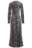 Printed Hollow Out Neckline Maxi Dress With Sash