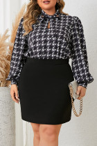 Plus Size Houndstooth Splicing Dress 