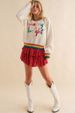 White Glitter Merry & Bright Colorful Stripes Trim Sweater
