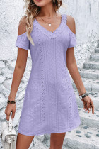 Plain Jacquard Lace Tape Cold Shoulder Dress