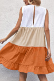 Brown Color Block Sleeveless Dress
