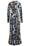 Printed Hollow Out Neckline Maxi Dress With Sash