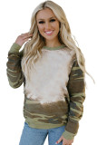 Jungle Green Bleached Camouflage Print Long Sleeve Top