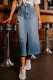 Sky Blue 4 Patch Pockets Front Slit Midi Denim Skirt