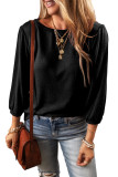 Black Solid Color 3/4 Sleeve Round Neck Top