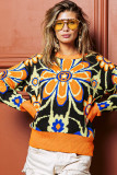Citrus Ribbed Edge Drop Shoulder Floral Print Sweater