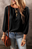 Black Solid Color 3/4 Sleeve Round Neck Top