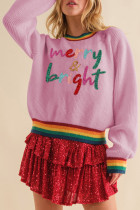 Bonbon Glitter Merry & Bright Colorful Stripes Trim Sweater