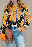 Citrus Ribbed Edge Drop Shoulder Floral Print Sweater
