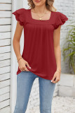 Plain Square Neck Ruffle Sleeves Top 