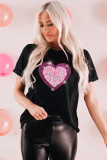Black Glitter Heart Graphic Valentine Fashion T-shirt