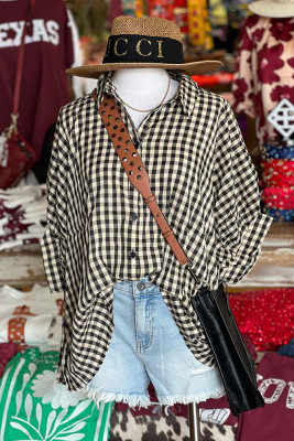 Plaid Print Button Up Oversize Blouse Shirt