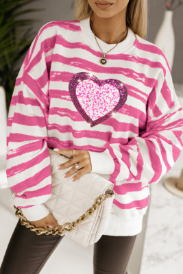 Bright Pink Dyed Stripes Glitter Heart Graphic Sweatshirt