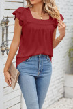 Plain Square Neck Ruffle Sleeves Top 