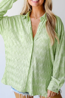Laurel Green Textured Side Split Casual Shirt