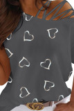 Heart Print Off Shoulder Short Sleeves Top
