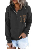 Mama Life Zipper Hooded Kangaroo Pockets Sweatshirt 