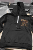 Mama Life Zipper Hooded Kangaroo Pockets Sweatshirt 