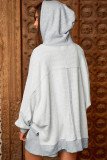 Light Grey Terry Cotton Button Chest Pocket Hoodie