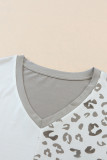 Gray Plus Size Leopard Patchwork Short Sleeve Top