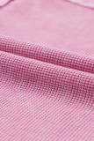 Bright Pink Waffle Exposed Seam Pocket Henley Sweatshirt
